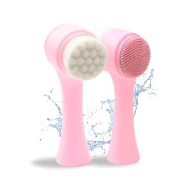 Imagem de Escova de Limpeza Facial Manual 2 em 1 Esponja Cuidados Com o Rosto Massageador de Silicone Limpeza Profunda Macio Esfoliação Escovinha Dupla Face Ativa a Circulação da Pele Skin Care Resistente à Água Banho Uso Diário à Prova D’Água (Rosa Bebê)