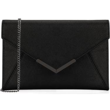 Imagem de Dexmay Bolsa de mão feminina de couro Saffiano média com envelope, Preto, Medium