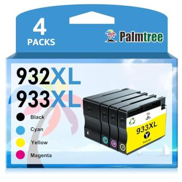 Imagem de Cartucho de tinta compatível Palmtree para substituição para HP 932XL 933XL 932 933 para impressora HP Officejet 7110 6600 6100 6700 7510 7612 (preto, ciano, amarelo, magenta, 4 unidades)