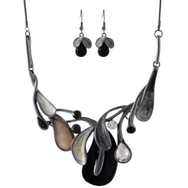 Imagem de Mycitta Conjunto de joias volumosas vintage retrô flor de folha floral geométrico boêmio boho babador colar conjunto de brincos moda bijuteria para mulheres meninas festa de casamento formatura , Resina Zinco, Zircônia cúbica