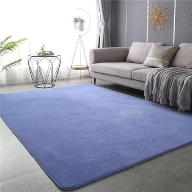 Imagem de Tapete grosso para decoração de sala de estar Tapete de lã coral para área grande Tapete macio para crianças brincam Tapete de chão para meninas Tapete de ioga de cabeceira, azul escuro, 120