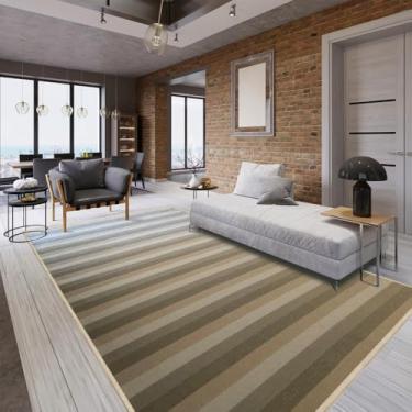 Imagem de Tapete Para Sala Eva Antiderrapante Funcional Listrado Moderno 1,00 x 1,50 Areia J Serrano