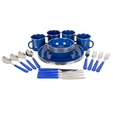 Imagem de Conjunto de utensílios de mesa esmaltados para acampamento Stansport, 24 peças, azul