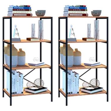 Imagem de Kit 2 Estantes Livreiro Baixa Multiuso 60cm 4 Prateleiras Padova Demol