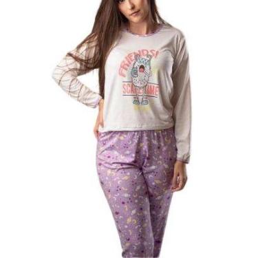 Imagem de Pijama inverno calça e blusa manga longa estampados moda feminina conf