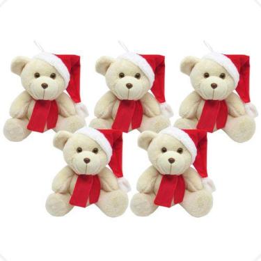 Imagem de Kit 5 Ursinhos De Pelúcia Papai Noel Natal Enfeite 20cm - GULU, Baunil