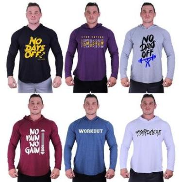 Imagem de Kit 6 Camisetas Manga Longa com Touca Longline Estampada Treino Academia Lazer Casual-Masculino