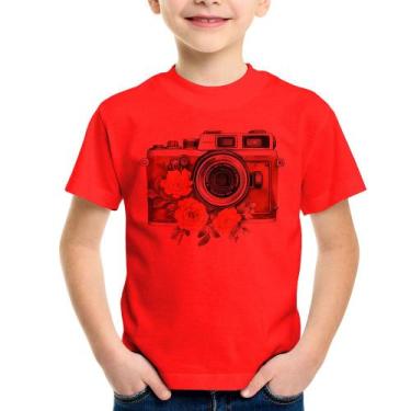 Imagem de Camiseta Infantil Máquina Fotográfica Vintage e Flores - Foca na Moda,