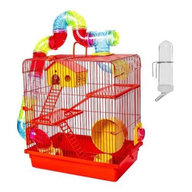Imagem de Gaiola Hamster 3 Andares Bebedouro E Tubos Completa Vermelho - Jelplas