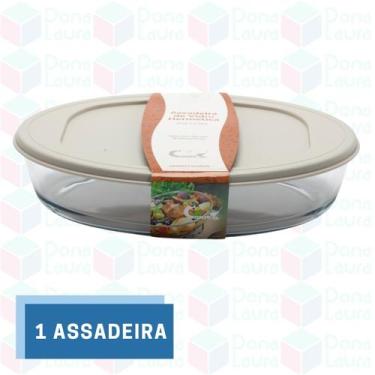 Imagem de 1 Travessa 3L Oval Tampa Sortida Grande Resistente Assados Forno - Cas