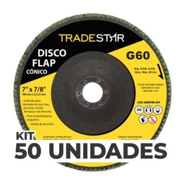 Imagem de Kit C/ 50 Disco Flap Conico 7" 180mm Fds180-60fc Z60 - Tradestar