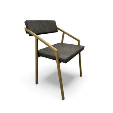 Imagem de Cadeira Industrial Cozinha Bar Restaurante, Estofada Cinza Metalon Dou