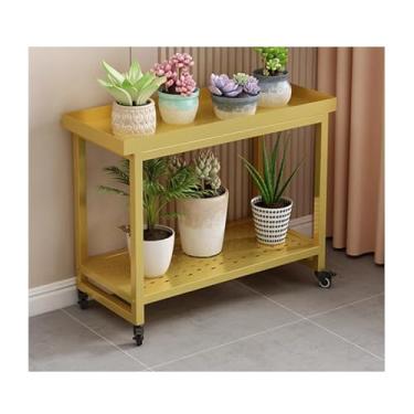 Imagem de Mobile Flower Rack，Plant Stand Indoor Outdoor，Simple Plant Stand，Tier Plant Stand With Wheels，Floor-Standing Glower Rack，Storage Rack，for Living Room Balcony Garden(Gold,60*25*53cm/23.6*9.8*20.9in)