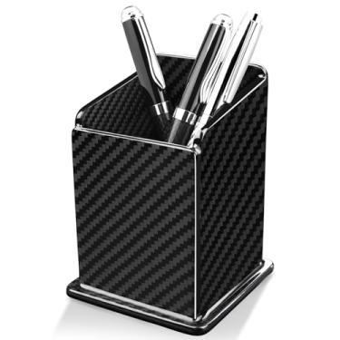 Imagem de Porta-lápis de fibra de carbono para mesa, organizador de mesa e copo preto para escritório, escola, casa, preto brilhante