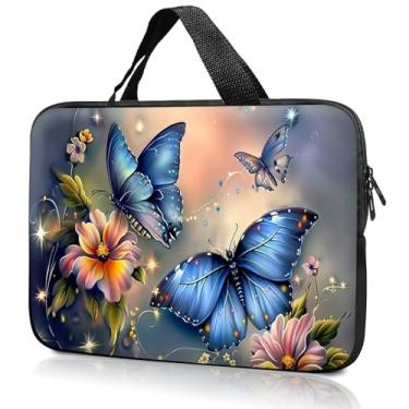 Imagem de Bolsa para laptop de 14 polegadas e 38 cm, bolsa para computador, 36 cm e 39 cm, capa compatível com Dell, Lenovo, Toshiba HP, Asus Notebook Messenger Maleta - Borboleta azul
