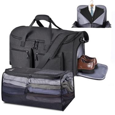 Imagem de HILOMON Bolsa esportiva conversível com bolsa de armazenamento de malha, zíper YKK bolsa de mão com compartimento para terno, bolsa de viagem 2 em 1 para pendurar, Preto, Carry-On 20-Inch, Bolsa de