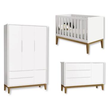 Imagem de Jogo De Quarto Bebê Completo 3 Portas Classic Branco - Reller Móveis I