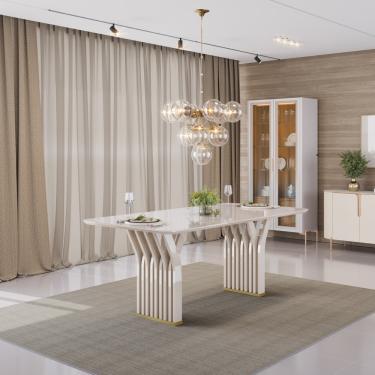 Imagem de Mesa de Jantar 170cm Tampo de Vidro Yara DJ Móveis - Off White