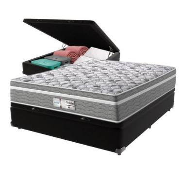 Imagem de Cama Box Baú Viúvo Preto + Colchão Evolution Molas Ensacadas Probel