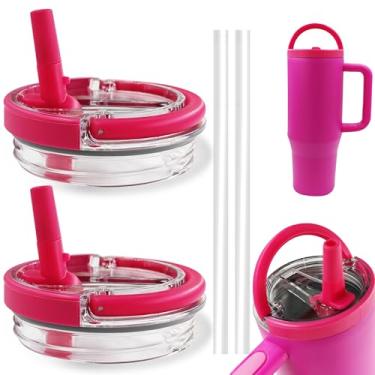 Imagem de Pacote com 2 tampas de copo de substituição de 1,134 g para Stanley Quencher, tampas de copo resistentes a respingos à prova de vazamento com alça, tampa reutilizável para copo Stanley (rosa)