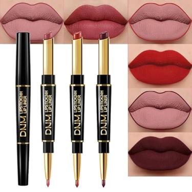 Imagem de evpct Conjunto de 3 peças de delineador labial e batom vermelho rubi escuro malva para mulheres fosco fosco 24 horas e com delineador labial, conjunto de lápis de longa duração 24 labiais mate 24