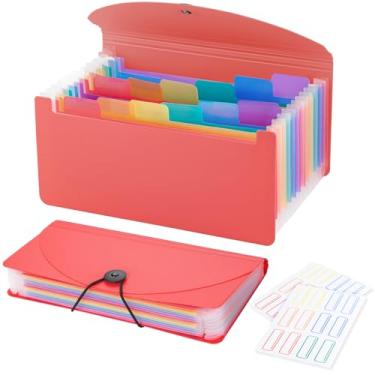 Imagem de Organizador de recibos A6 com 13 bolsos, pacote com 2 pequenos organizadores de arquivos sanfonados, organizador de cupons com etiquetas - rosa