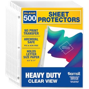 Imagem de Samsill Pacote com 500 protetores de folhas resistentes, transparentes, protetores de página de 21 x 28 cm para fichário de 3 anéis, protetores de tamanho carta, furos reforçados, capa transparente