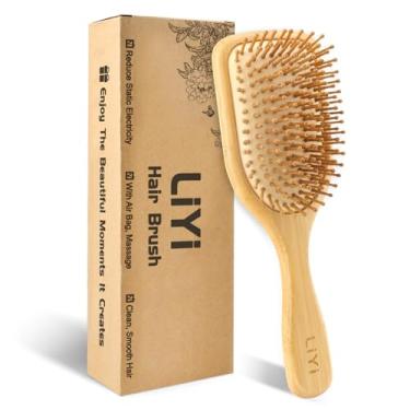Imagem de LIYI Escova de cabelo de bambu para crescimento do cabelo, escova de madeira com cerdas de bambu naturais, escova de cabelo de madeira, massagem e desembaraçamento para mulheres, homens e crianças