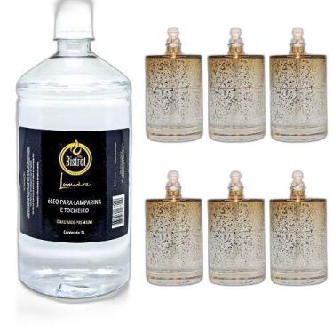 Imagem de Kit 6 Lamparinas Decorativa Sonhos Dourados + 1L De Fluido - Velas bis