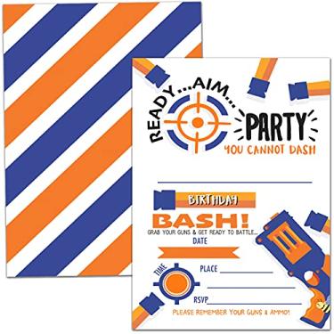 Imagem de Cartões de Convite para Festa de Aniversário, Celebração de Festa de Armas de Água, Bash Water Blaster, Suprimentos de Festa, Lembranças, 20 Cartões com 20 Envelopes – (B01)