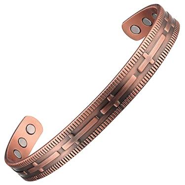 Imagem de Pulseira de cobre para artrite alívio da dor 99,9% pulseira de cobre para homens e mulheres 16,51 cm com fecho aberto para caber na maioria dos ímãs de pulso potentes para RSI, túnel do carpo Medium 6.5"
