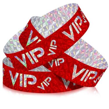 Imagem de Teling Pacote com 500 pulseiras de plástico VIP festa para eventos pulseiras personalizadas VIP pulseiras de plástico à prova de rasgos à prova d'água pulseiras de braço para eventos shows, 9.84 x 1.2