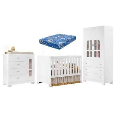 Imagem de Quarto de Bebê New Katatau Branco Acetinado com Colchão Ortobom- Reller