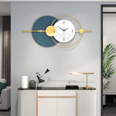 Imagem de FLEBLE Relógio de parede decorativo moderno, relógios grandes para decoração de sala de estar, relógio de parede redondo de metal, operado por bateria, silencioso, sem tique-taque, para casa