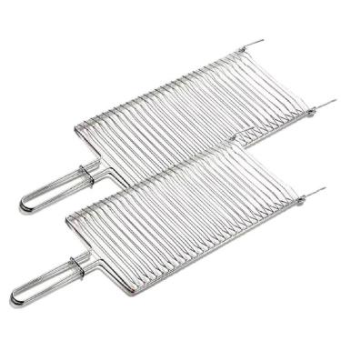 Imagem de Grelha Dupla Folha Grande Churrasco Peixe Frango Linguiça Aço (2, CROMADO)