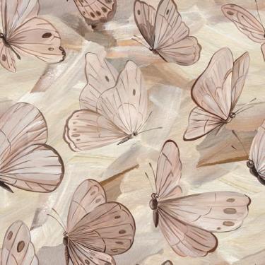Imagem de VaryFloral Papel de parede boho borboleta para quarto aquarela bege rosa claro papel de parede de inseto descascar e colar papel de contato decorativo borboleta para armário, autoadesivo, removível