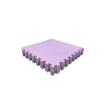 Imagem de Kit 12 Tapete Tatame + Bordas de 50x50x1cm 10mm Rosa Claro e Cinza Claro