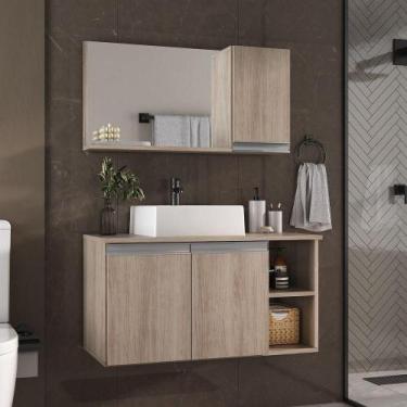 Imagem de Conjunto Gabinete Banheiro Virtus 80cm - Gabinete + Cuba + Espelheira 