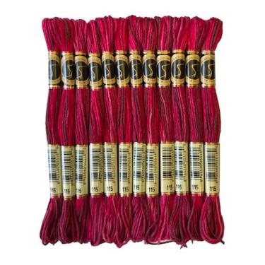 Imagem de Pacote de fio dental de bordado com variações de cor de ponto cruz variegado de cor mágica, 8,7 jardas, vermelho escuro, pacote com 12 novelos