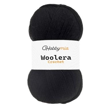 Imagem de HobbyMia Fio de lã de crochê Woolera - 100 g / 623 jardas - (1) peso superfino - 75% acrílico, 25% lã (preto, 1 novelo)