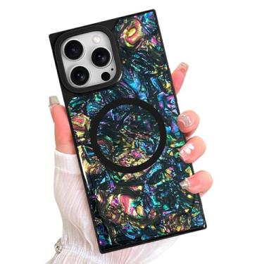 Imagem de AIGOMARA Capa retangular magnética para iPhone 13 Pro, compatível com Magsafe Luxury Sparkle Opalescent Pearl para mulheres meninas capa protetora com glitter brilhante com protetor de tela, Abalone