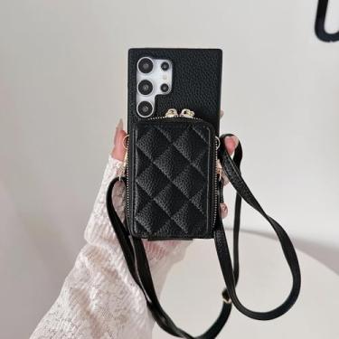 Imagem de MVVKKY Capa com zíper e porta-cartões para Galaxy A25 Crossbody (preto)