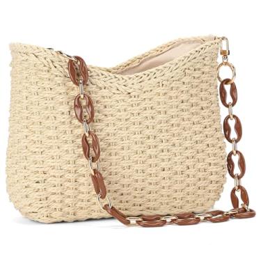 Imagem de RNIEGA Bolsas de praia de palha para mulheres bolsa transversal de verão bolsa de ombro bolsa de tecido para férias, 4 bege, Small, Boho, boêmio
