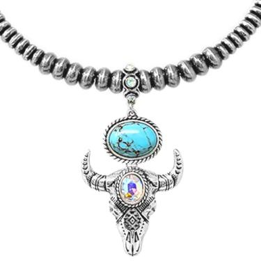 Imagem de Rosemarie & Jubalee Gargantilha feminina ocidental com pingente de chifre longo, One Size, Liga metálica, howlita, strass, strass, howlita