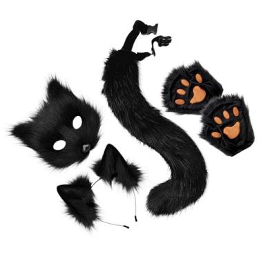 Imagem de LCSVCCXA Máscara Therian E Cauda Fofa Meia Máscara para Aniversário, Baile, Festa de Halloween, Festival, Preto