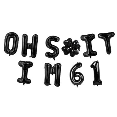 Imagem de Oh I'm 61! Balões de látex 40,6 cm preto Hallo Sixty One Cheers to 61 Years Old Theme Decor for Man Woman Happy 61st Birthday Party Photo Studio Prop Flag Decoration Favors Supplies