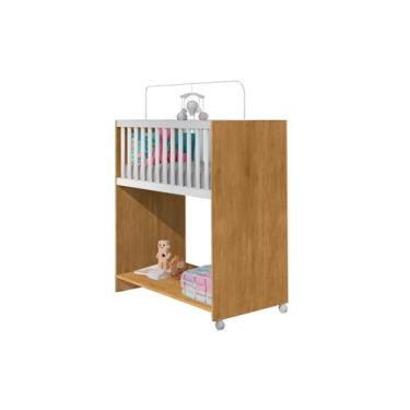 Imagem de Mini Berço Portátil com Rodízios E Colçhao 2 em 1 + Mesa Infantil Multiuso com Prateleiras Amaderado