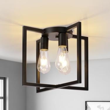 Imagem de CLARSYNE Luminária de teto industrial Farmhouse, montagem embutida, iluminação preta com 3 luzes, lâmpada de teto rústica moderna para cozinha, sala de estar, quarto, sala de jantar, corredor, entrada