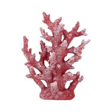 Imagem de AHANDMAKER Decoração de recife de coral de praia artificial estátua de coral de resina para cenário de aquário decoração de prateleira de mesa de aquário (vermelho indiano, 7 x 19 x 23 cm)