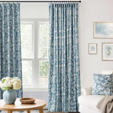 Imagem de Cortinas blackout térmicas de 224 cm de comprimento para o calor do verão, estampa floral boho azul costeiro Grand Millenial Grand Millennial Decoração de quarto Cortinas térmicas térmicas com